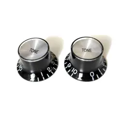2 GIBSON SG STYLE BLACK TONE KNOBS WITH SILVER REFLECTOR CAP
