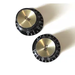 2 GIBSON SG STYLE BLACK TONE KNOBS WITH GOLD REFLECTOR CAP NOT ENGRAVED