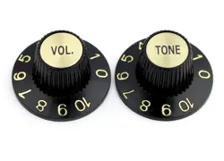 2 BLACK WITCH HAT KNOBS W/ GOLD REFLECTORS FOR GIBSON, CTS FINE SPLINE POTS