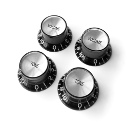 TOP HAT BELL REFLECTOR KNOBS – VOLUME TONE  FOR GIBSON & EPIPHONE - BLACK SILVER