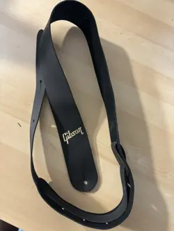 GIBSON BLACK LEATHER GUITAR STRAP GOLD LOGO STANDARD ADJUSTABLE