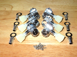 KLUSON NICKEL REVOLUTION SERIES LOCKING 3X3 TUNERS W/ GREEN KEYS