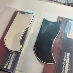 2 PCS 3 PLY WIDE BEVEL HALF FACE PICKGUARDS FOR 2019 SG3 PARCHMENT & BWB