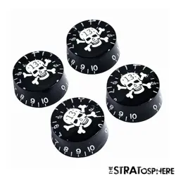 *NEW 4 CONTROL KNOBS FOR GIBSON LES PAUL 6MM SHAFT PUSH ON BLACK & WHITE SKULL