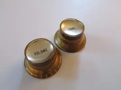 TWO ORIGINAL 1966 GIBSON GOLD TOP HAT REFLECTOR KNOBS GOOD COND. ES, JR, MM, SG