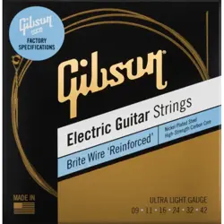 GIBSON BRITE WIRE 'REINFORCED' ELECTRIC GUITAR STRINGS ULTRA LIGHT GAUGE 9-42