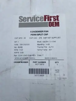 TRANE MOT18819 CONDENSER FAN MOTOR 1HP 208-230/200V 1125RPM 48 FRAME (NEW)