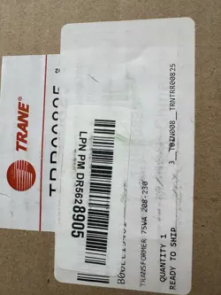 NEW TRANE TRR00825 TRANSFORMER 75VA 208-230