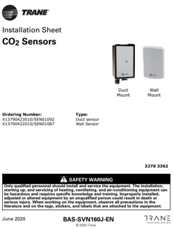 SEN01092 CARBON DIOXIDE SENSOR X13790423010 CO2 TRANE AMERICAN STANDARD