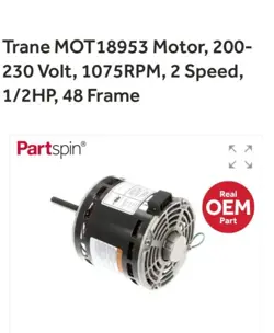 TRANE MOT18953 MOTOR, 200-230 VOLT, 1075RPM, 2 SPEED, 1/2HP, 48 FRAME