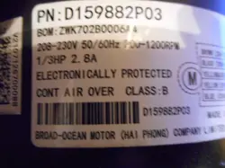 TRANE 1/3 HP ECM CONDENSER FAN MOTOR MOT19352 ZWK702B0006A4S 200-1200 RPM