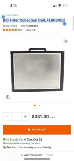 TRANE IFD FILTER COLLECTION CELL, FLR06453