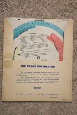 VTG TRANE DUCTULATOR DUCT SIZING CALCULATOR SLIDE CHART GRAPH W/PROTECTIVE COVER