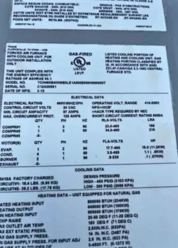 40 TON TRANE ROOFTOP UNIT GAS 460V HORIZONTAL DISCHARGE M# YCH480B4HH0B3LE1A000E