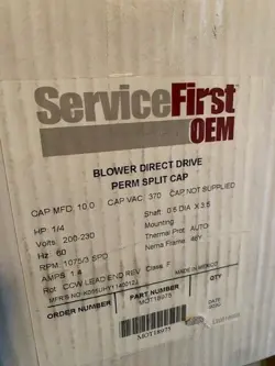 TRANE MOT18975 BLOWER MOTOR 1/4 HP, 200-230 V, 48 FRAME, 1075 RPM (NEW)