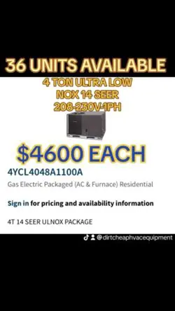 4 TON TRANE / AMERICAN STANDARD/ ULTRA LOW LOX GAS M# 4YCL4048A1100A