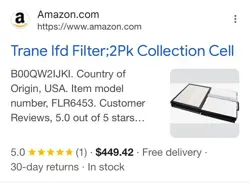 FLR6453 TRANE IFD FILTER;2PK COLLECTION CELL OEM FLR6453