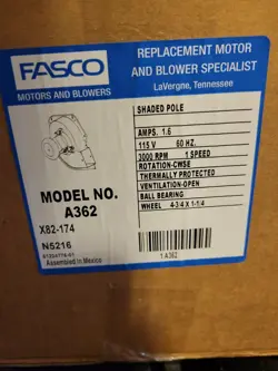 FASCO A362 DRAFT INDUCER FURNACE BLOWER MOTOR FOR TRANE 7002-3273 D341663P05
