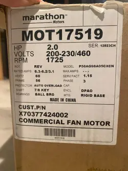 TRANE MOT17519 208-230/460V3PH 2HP 1740 RPM MOTOR