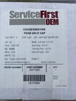 TRANE MOT18681 1/8 HP 200-230V MOTOR (NEW)