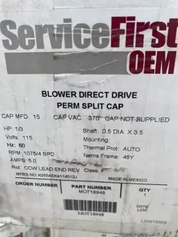 TRANE 115V 4 SPEED MOTOR - 1/3HP, 1075RPM, 48Y, MOT18948 (NEW)