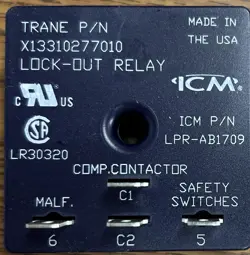RLY01781 LOCKOUT RELAY. X13310277010. TRANE, AMERICAN STANDARD, COMMAND AIRE.