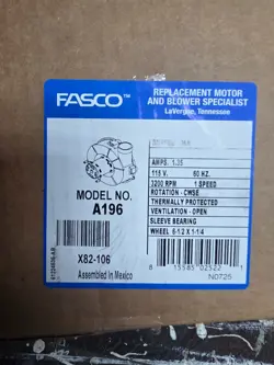FASCO DRAFT INDUCER BLOWER MOTOR A196 TRANE AMERICAN STANDARD