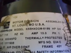 EMERSON K55HXGGM-8199 BLOWER MOTOR 115V 3/4HP 900RPM 4SPD HQ1011906EM