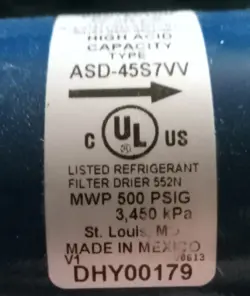 SERVICE FIRST EMERSON DHY00179 LIQUID LINE FILTER-DRIER ASD-45S7VV