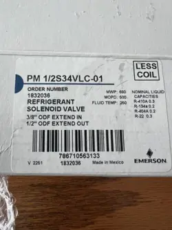 EMERSON  REFRIGERANT SOLENOID VALVE PM 1/2S34VLC-01