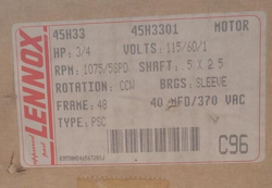 EMERSON K55HXNHD-4656 BLOWER MOTOR LENNOX 45H3301 3/4HP 115V RPM 1075/5 SPD