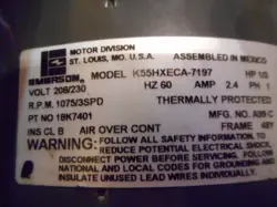 EMERSON K55HXECA-7197 / 18K7401 230V 1PH 60HZ 1075RPM 3SP BLOWER MOTOR