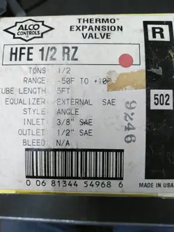 EMERSON ALCO HFE-1/2-RZ THERMAL EXPANSION VALVE 1/2 TON 3/8