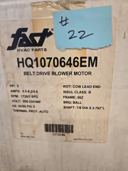 1HP BELT DRIVE BLOWER MOTER NEW  FAST PRT NO HQ1070646 EM EMERSON