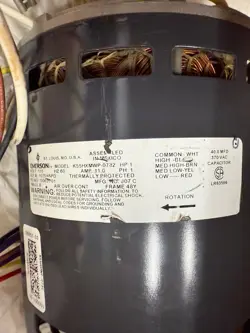 USED EMERSON FURNACE MOTOR - EMERSON K55HXMWP-0732 HVAC MOTOR 115V 1075RPM/4SPD