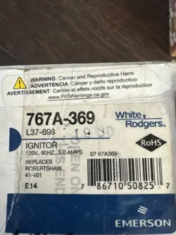 OEM WHITE RODGERS EMERSON FURNACE IGNITOR 120 VOLT 60HZ 5.0AMPS