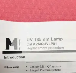 GENUINE MERCK MILLIPORE ZMQUVLP01 UV LAMP FOR MILLI-Q CENTURY PHOTOOXIDATION