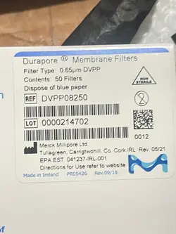 DVPP08250 MILLIPORE DURAPORE MEMBRANE FILTER, 0.65 µM 50 FILTERS  DVPP (U3)
