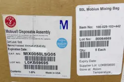 MILLIPORE MIX0050LSG05 MOBIUS DISPOSABLE ASSEMBLY 50L CERT LEVEL: GOLD, QTY: 5