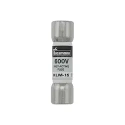 EATON BUSSMANN KLM-15 MIDGET FUSE, FAST-ACTING, 15A, 600V AC, NON-INDICATING,