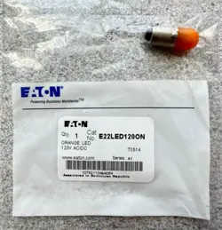 NEW EATON E22LED120ON MINIATURE LED BULB, 120 VOLTS AC/DC, ORANGE