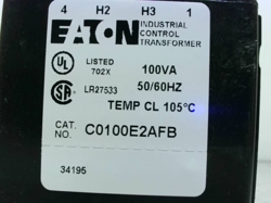 EATON C0100E2AFB 100VA MTE TYPE INDUSTRIAL CONTROL TRANSFORMER  - USED