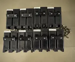 LOT OF 8 EATON CUTLER-HAMMER 20 AMP 2 POLE CIRCUIT BREAKERS BAB2020H