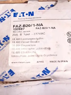 EATON MOELLER FAZ-B20/1-NA CIRCUIT BREAKER DIN MOUNT 1P 20A 277VAC 132687