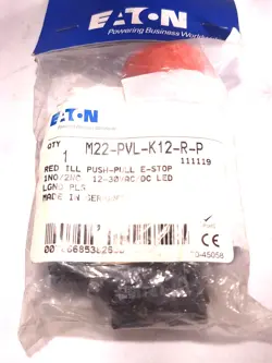 EATON MOELLER M22-PKL-K12-R-P RED ILLUMINATED PUSH BUTTON E-STOP LED 1NO/2NC