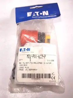 EATON MOELLER M22-PVT-K12-P TWIST TO RELEASE EMERGENCY STOP 1NO/2NC -7 AVAILABLE