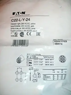 EATON C22-L-Y-24 YELLOW 24V INDICATOR LIGHT - 2 AVAILABLE