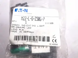 EATON MOELLER M22-L-G-230G-P GREEN INDICATING LIGHT W/LEGEND PLATES 85-264VAC