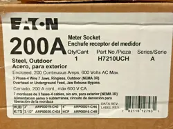 NEW EATON H7210UCH METER SOCKET 200A 3PH 4 WIRE 7 JAW W/ BYPASS RINGLESS NEMA 3R
