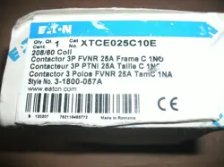 EATON XTCE025C10E 208VAC COIL 3P FVNR 25A FRAME C 1NO CONTACTOR